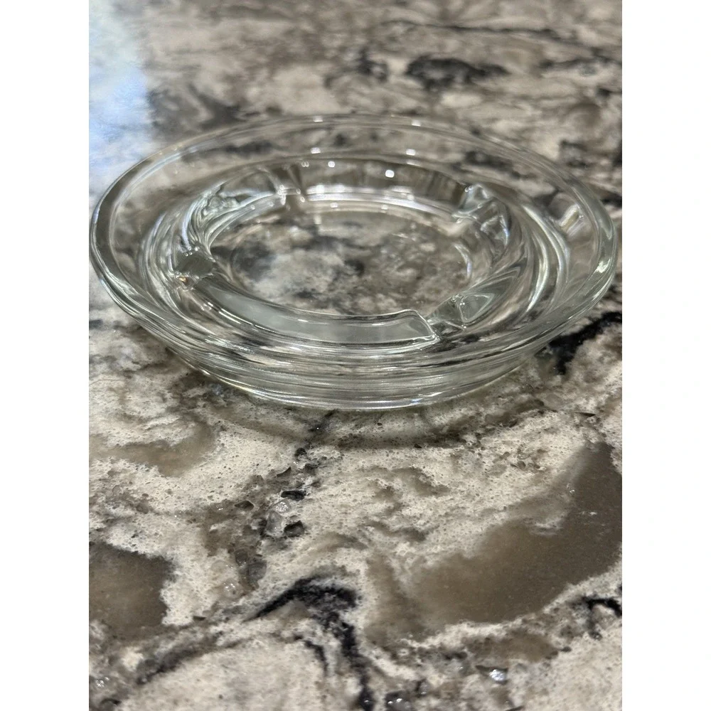 Vtg Heavy Clear Glass Round Ashtray 4 Slots 5